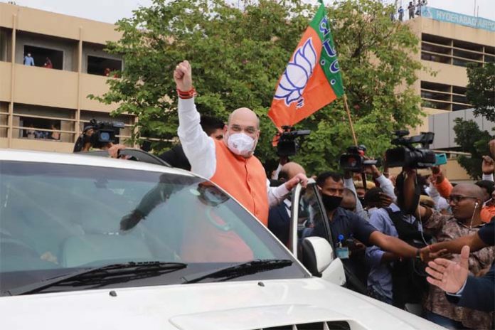 amit shah road show in ghmc elections campaign in hyderabad